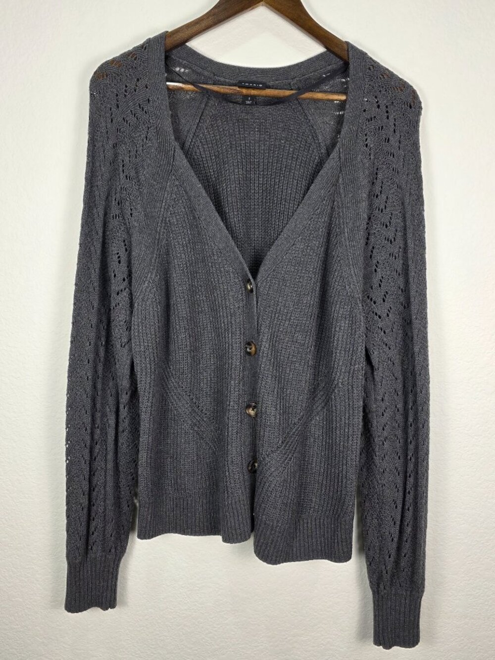 Torrid Grey Pointelle Knit Button-Front V-Neck Cardigan Sweater Plus Size 1 / 1X